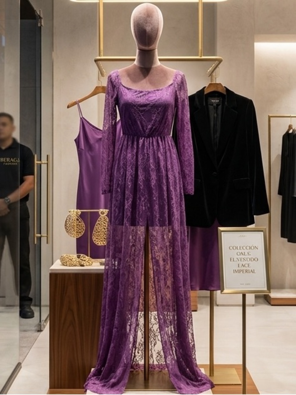 Amazon Essentials Purple Lace Long Sleeve Maxi Dress